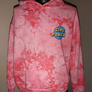 Bluenotes boyfriend fit pink tye dye girl power hoodie size XL